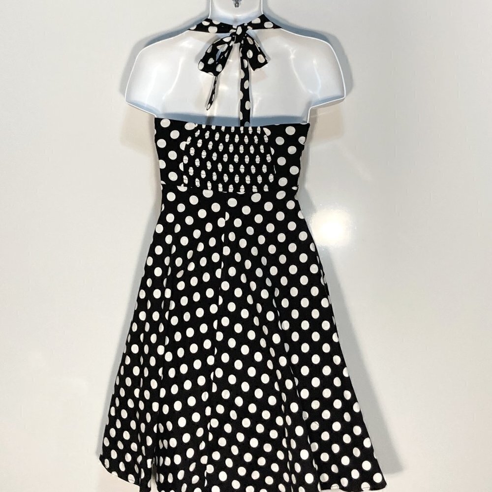 Anni CoCo SZ S black & white polka dot vintage inspired halter dress - Picture 2 of 6